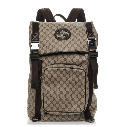 Gucci GG Supreme Monogram Large Interlocking G Double Buckle Backpack Dark Brown 1 of 8