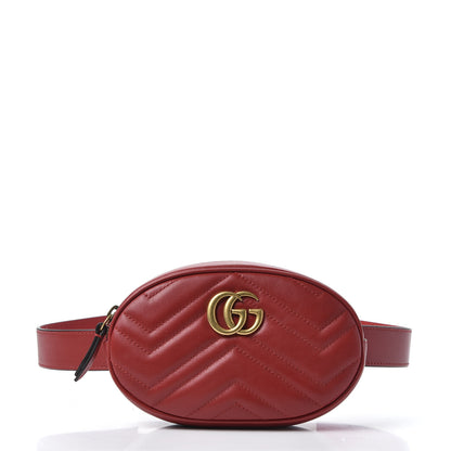 Gucci Calfskin Matelasse GG Marmont Belt Bag 85 34 Hibiscus Red 1 of 10