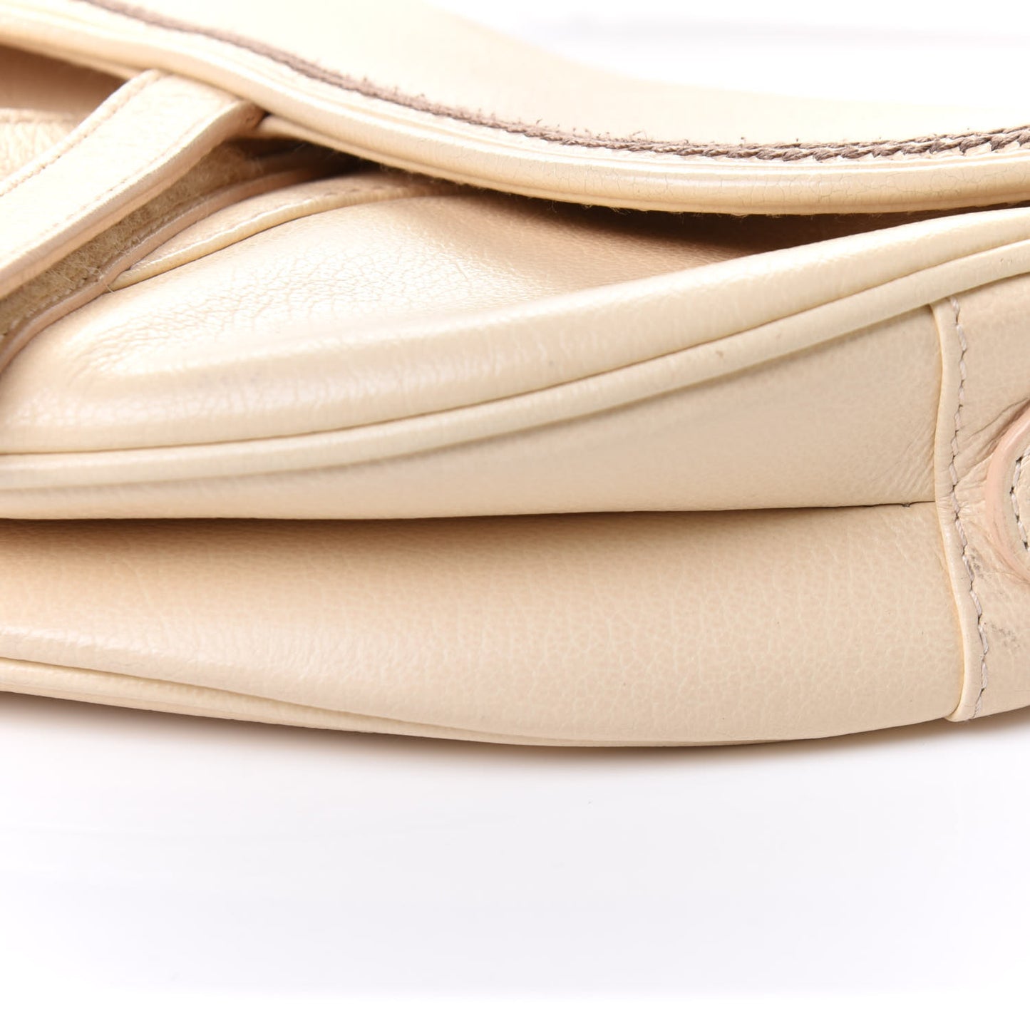 Grained Calfskin Saddle Bag Beige