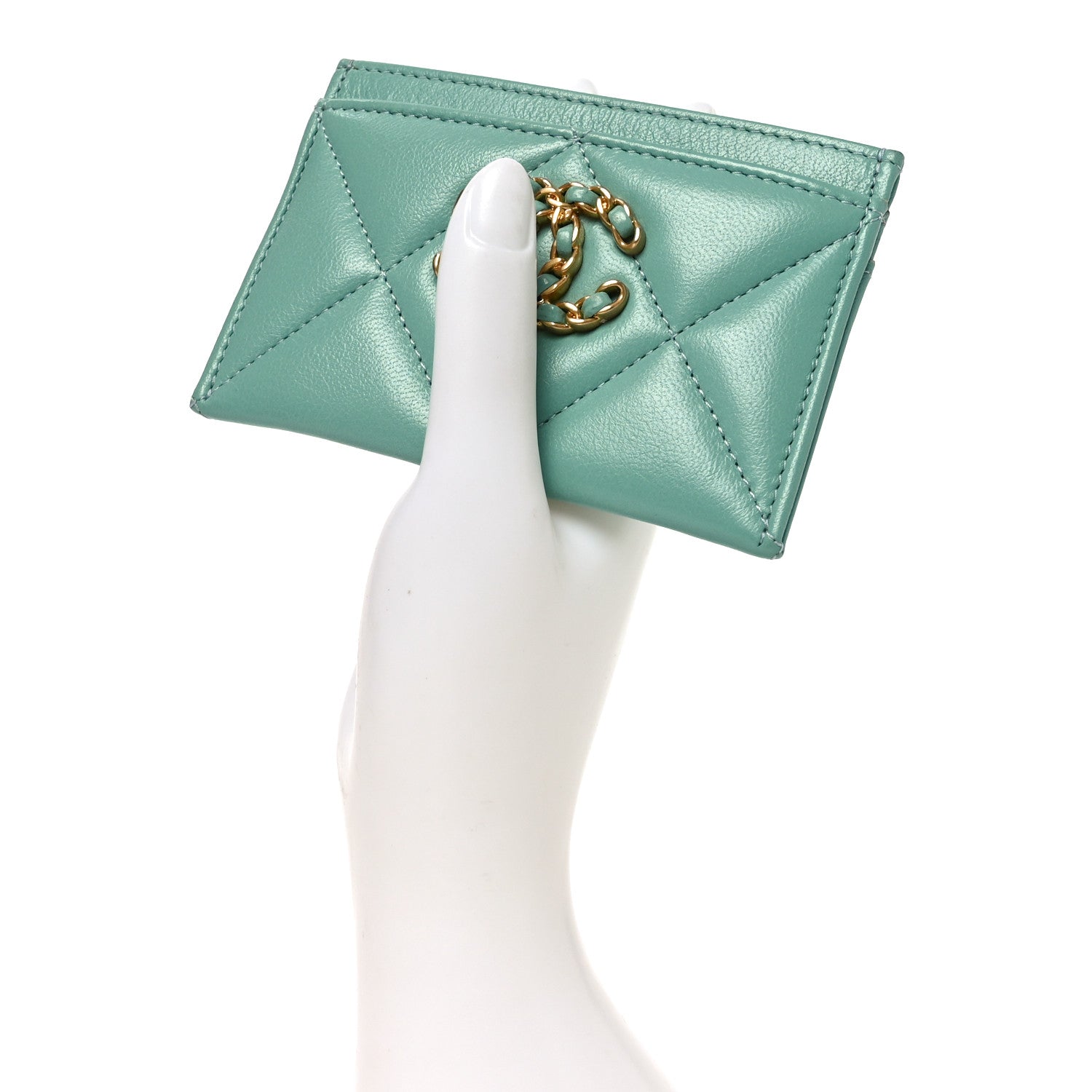 Chanel Lambskin Quilted Chanel 19 Card Holder Green 1864558