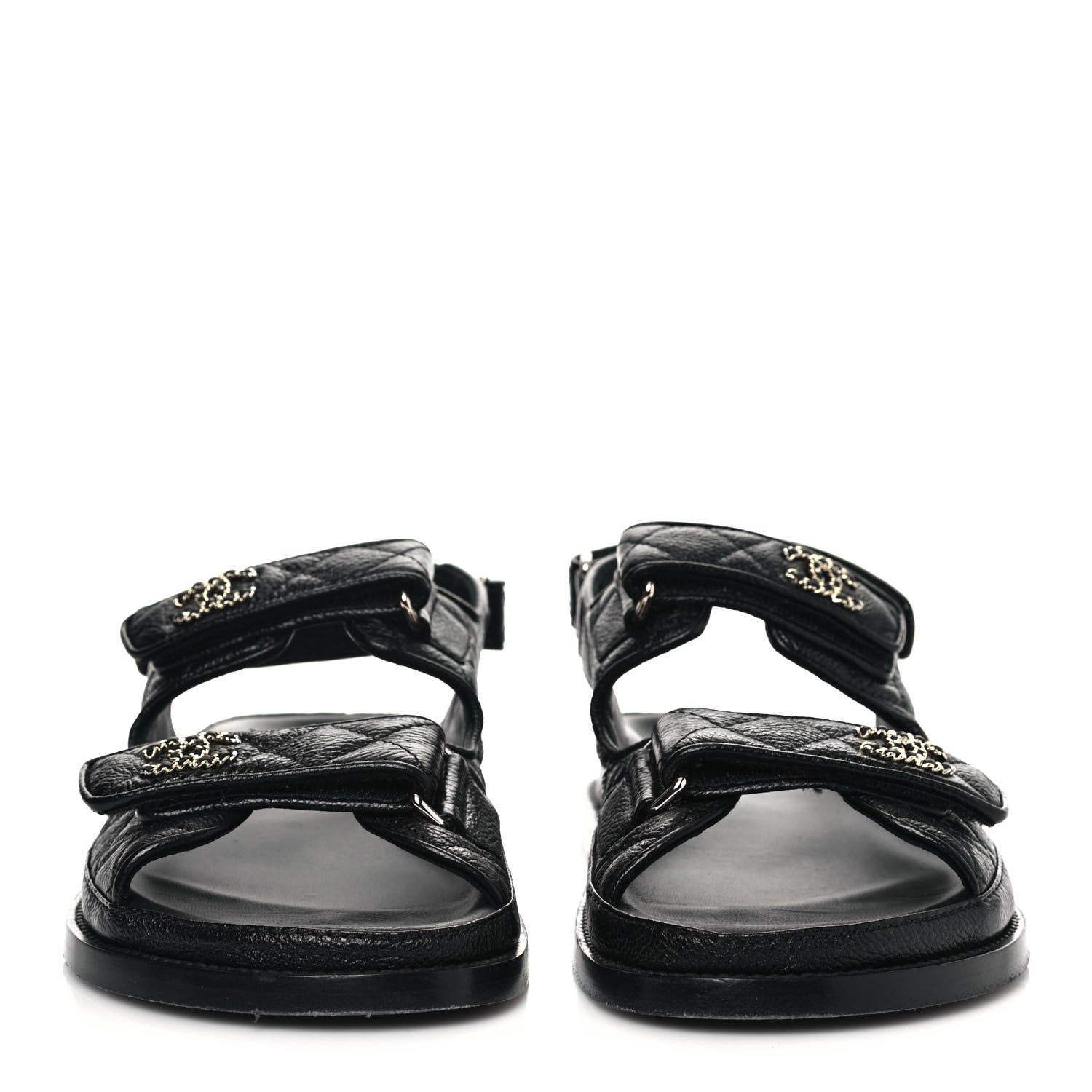 Chanel Grained Calfskin Velcro Dad Sandals 37.5 Black 2 of 8