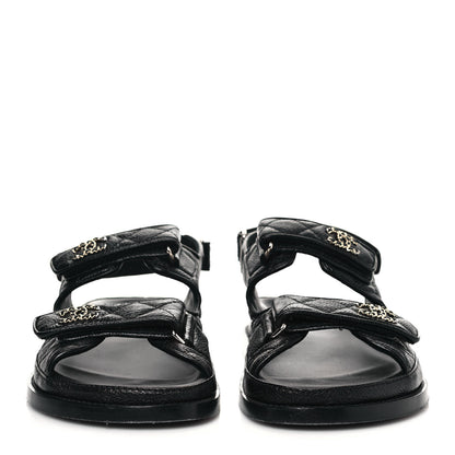 Chanel Grained Calfskin Velcro Dad Sandals 37.5 Black 2 of 8