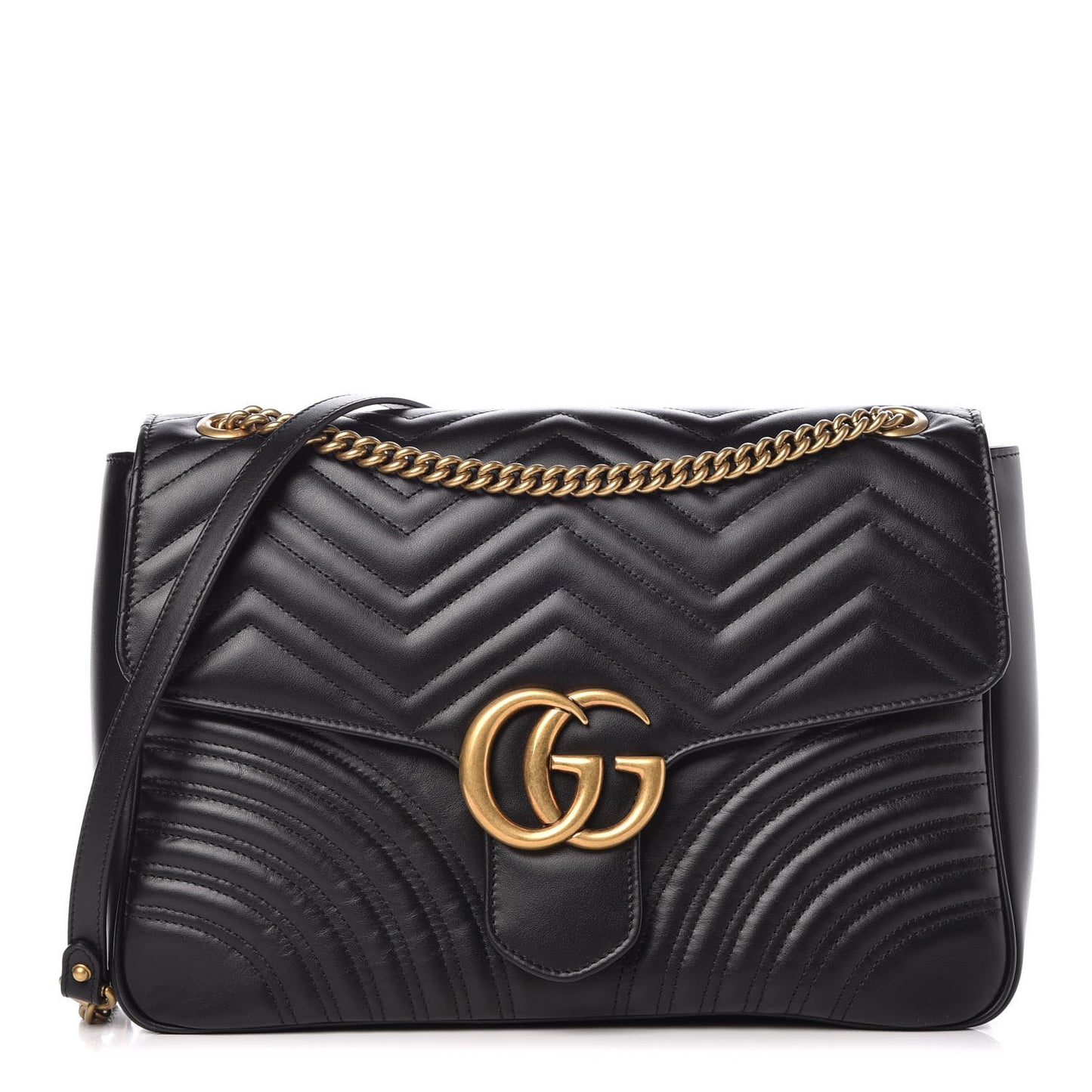 Calfskin Matelasse Large GG Marmont Shoulder Bag Black
