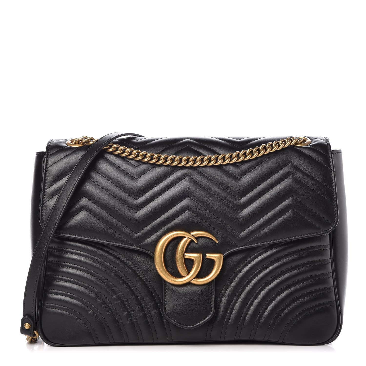 Gucci Calfskin Matelasse Large GG Marmont Shoulder Bag Black 1 of 10
