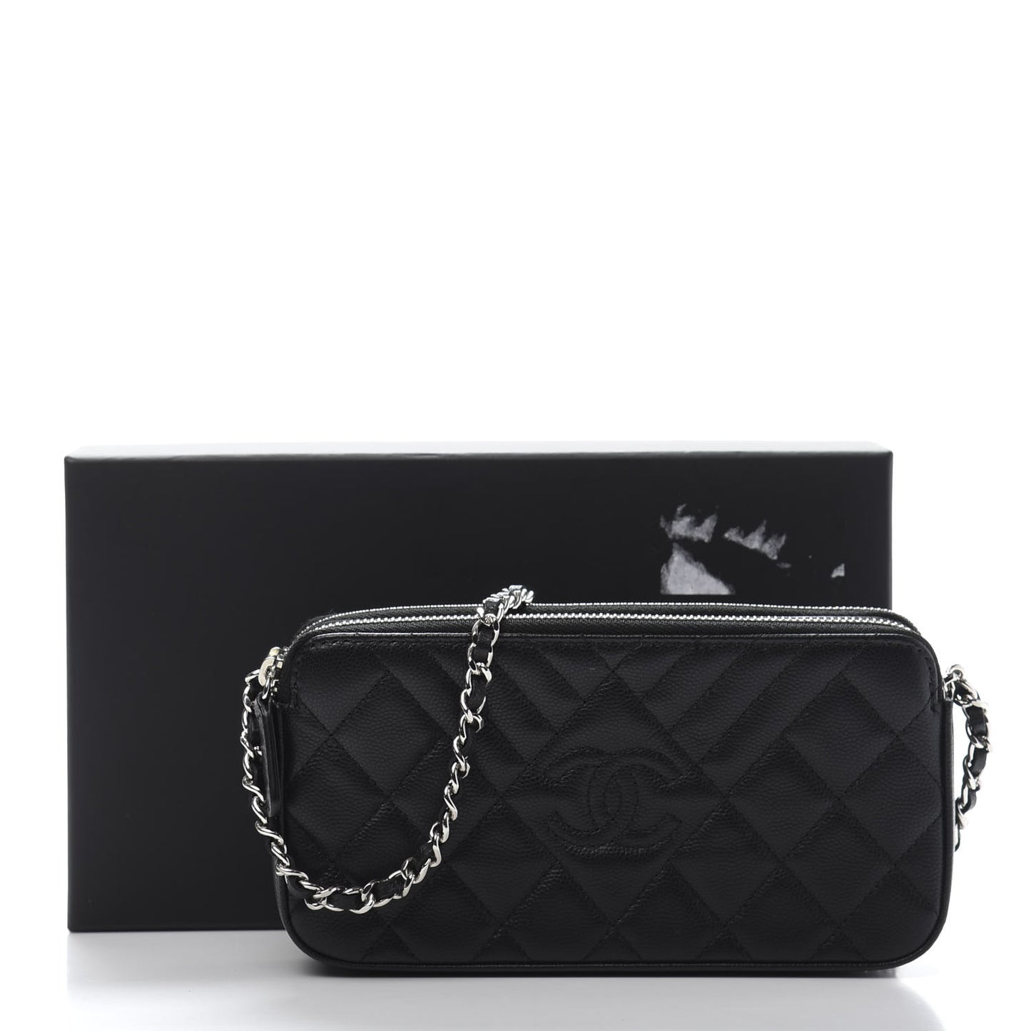 Caviar Quilted Diamond Small CC Duo Clutch With Chain Black