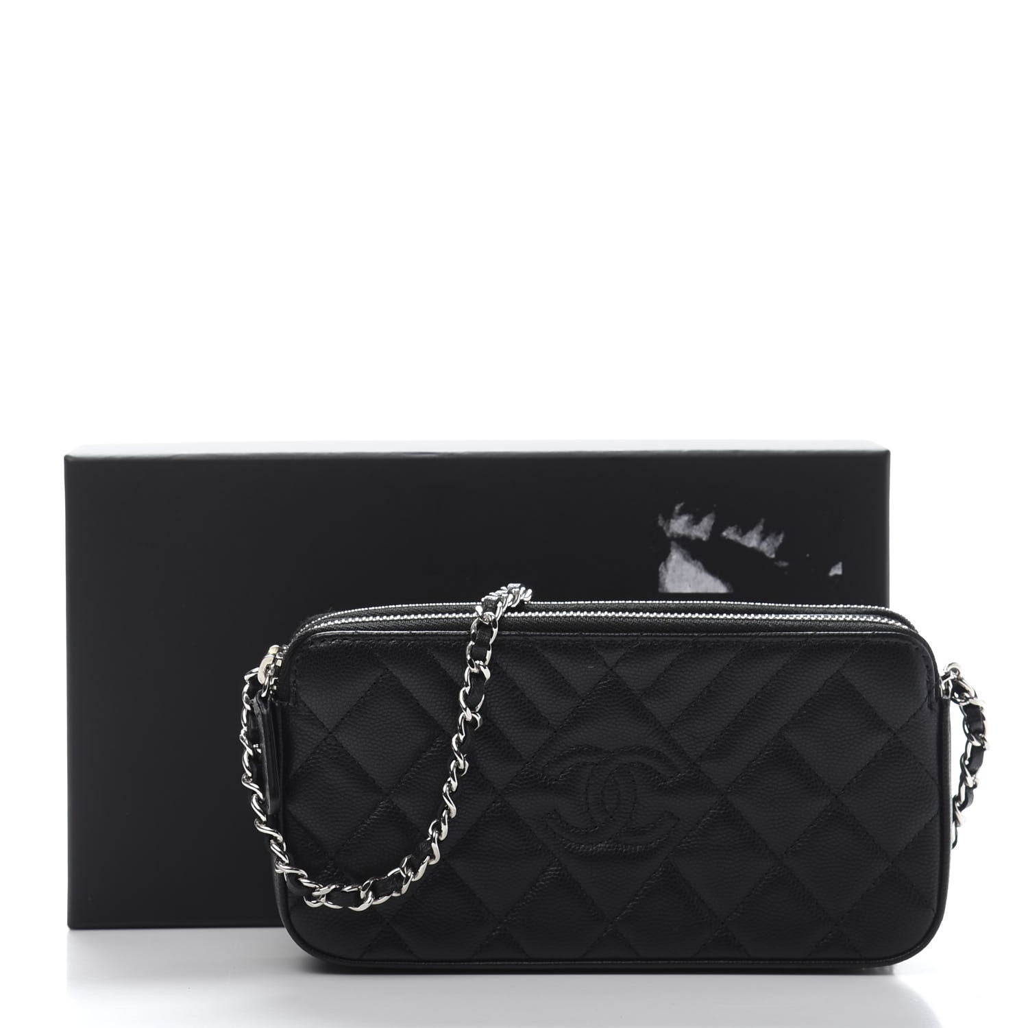 Chanel Caviar Quilted Diamond Small CC Duo Clutch With Chain Black 12 of 12