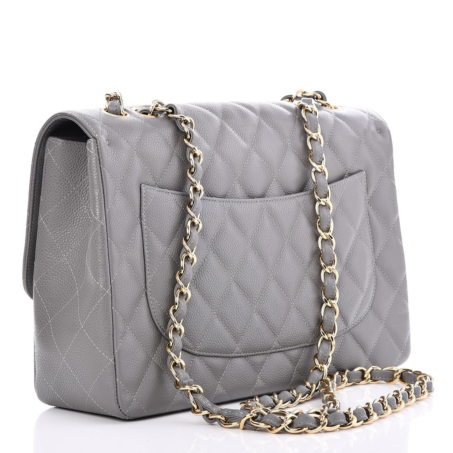 Caviar Quilted Jumbo Single Flap Grey