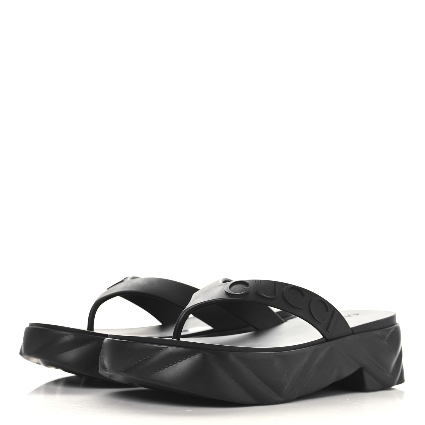 Rubber Chevron Logo Embossed Womens Thong Platform Sandals 38 Black