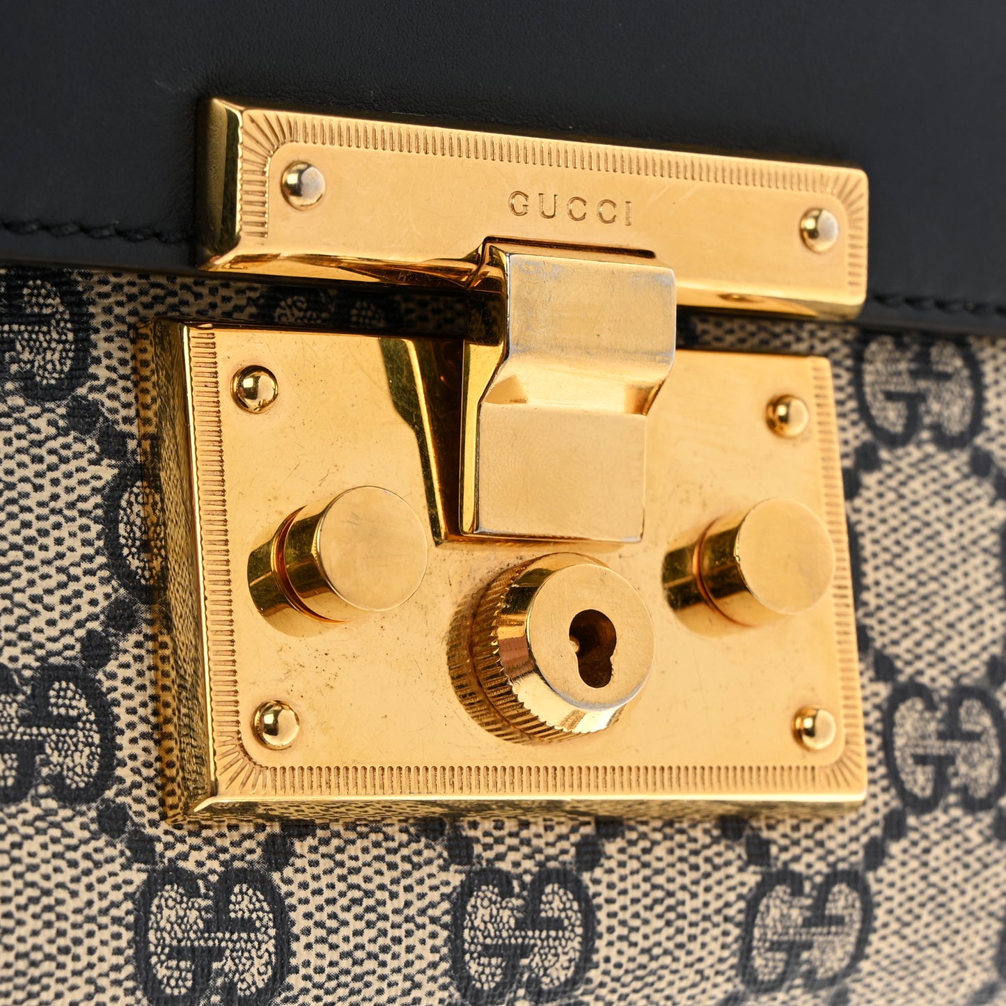 GG Supreme Monogram Moon Calfskin Small Padlock Shoulder Bag Beige Blue Mystic White Hibiscus Red