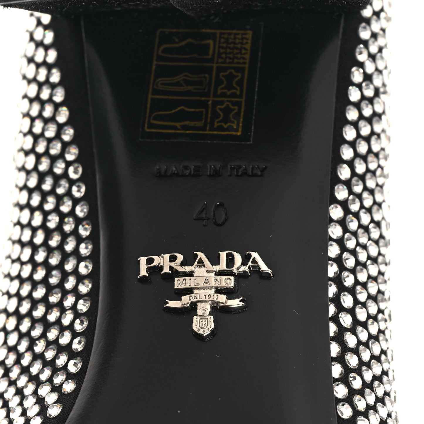 Satin Crystal Metal Triangle Logo 45mm Block Heel Loafers 40 Cristal