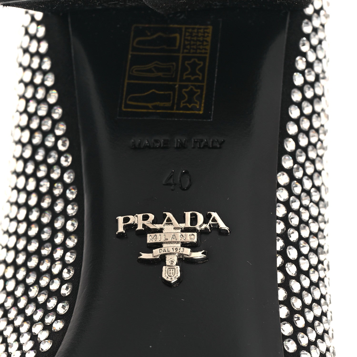 Prada Satin Crystal Metal Triangle Logo 45mm Block Heel Loafers 40 Cristal 7 of 8