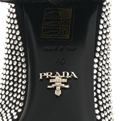 Prada Satin Crystal Metal Triangle Logo 45mm Block Heel Loafers 40 Cristal 7 of 8