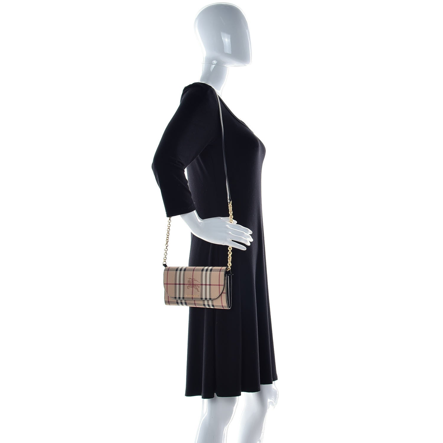 Burberry Haymarket Check Henley Wallet On Chain Black 2 of 13