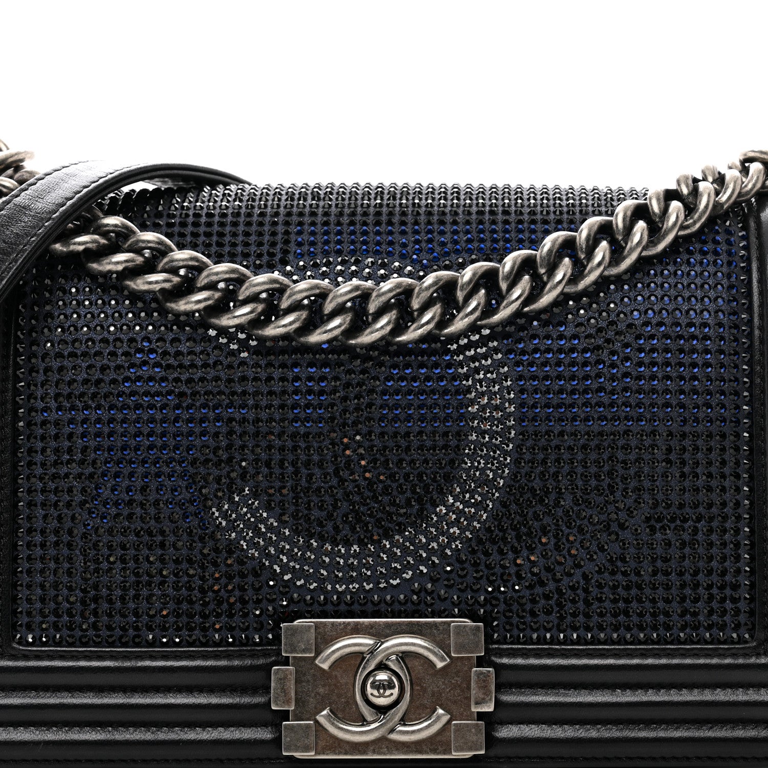 Chanel Iridescent Calfskin Quilted Strass Medium Paris Dallas Boy Flap Navy 8 of 11