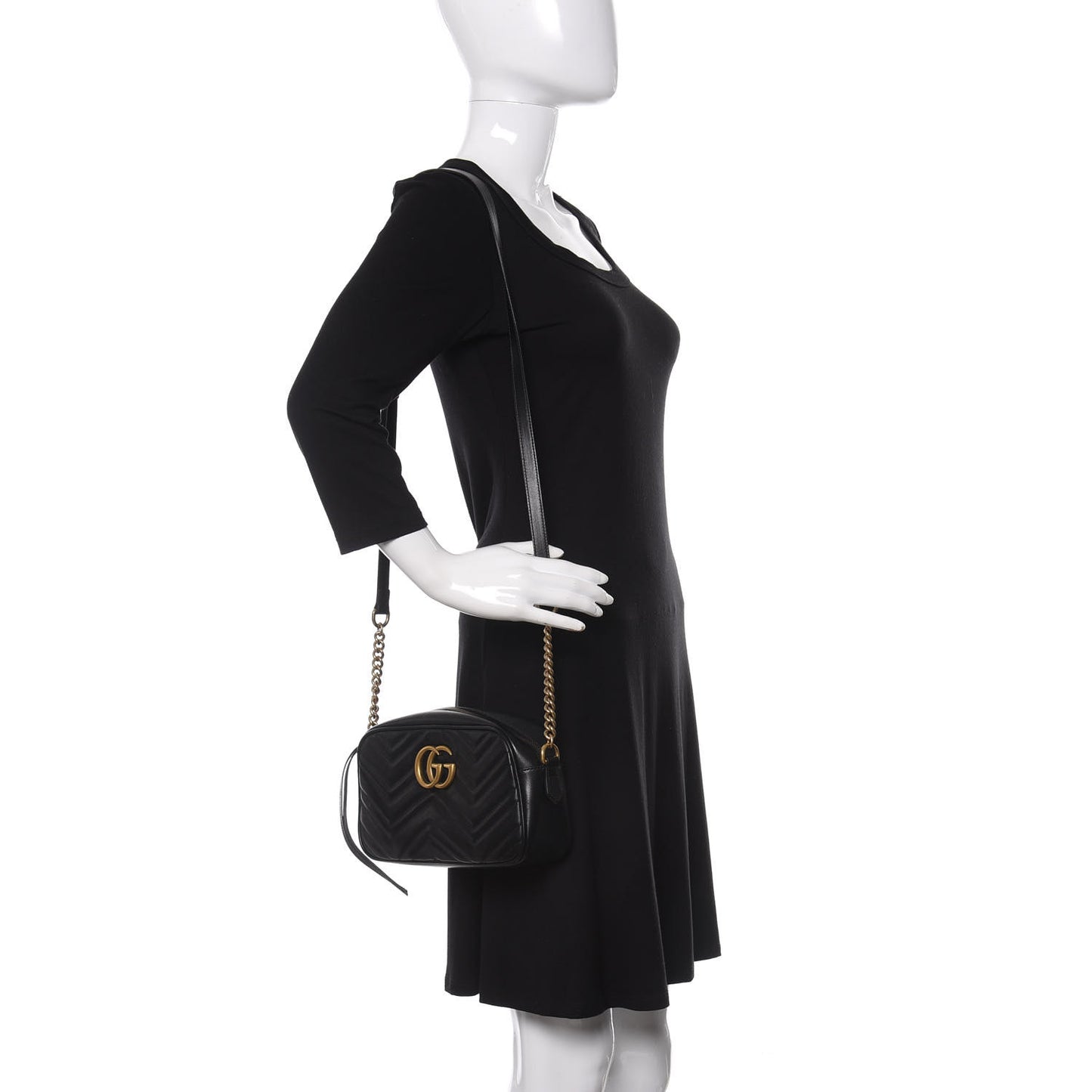 Calfskin Matelasse Small GG Marmont Chain Shoulder Bag Black