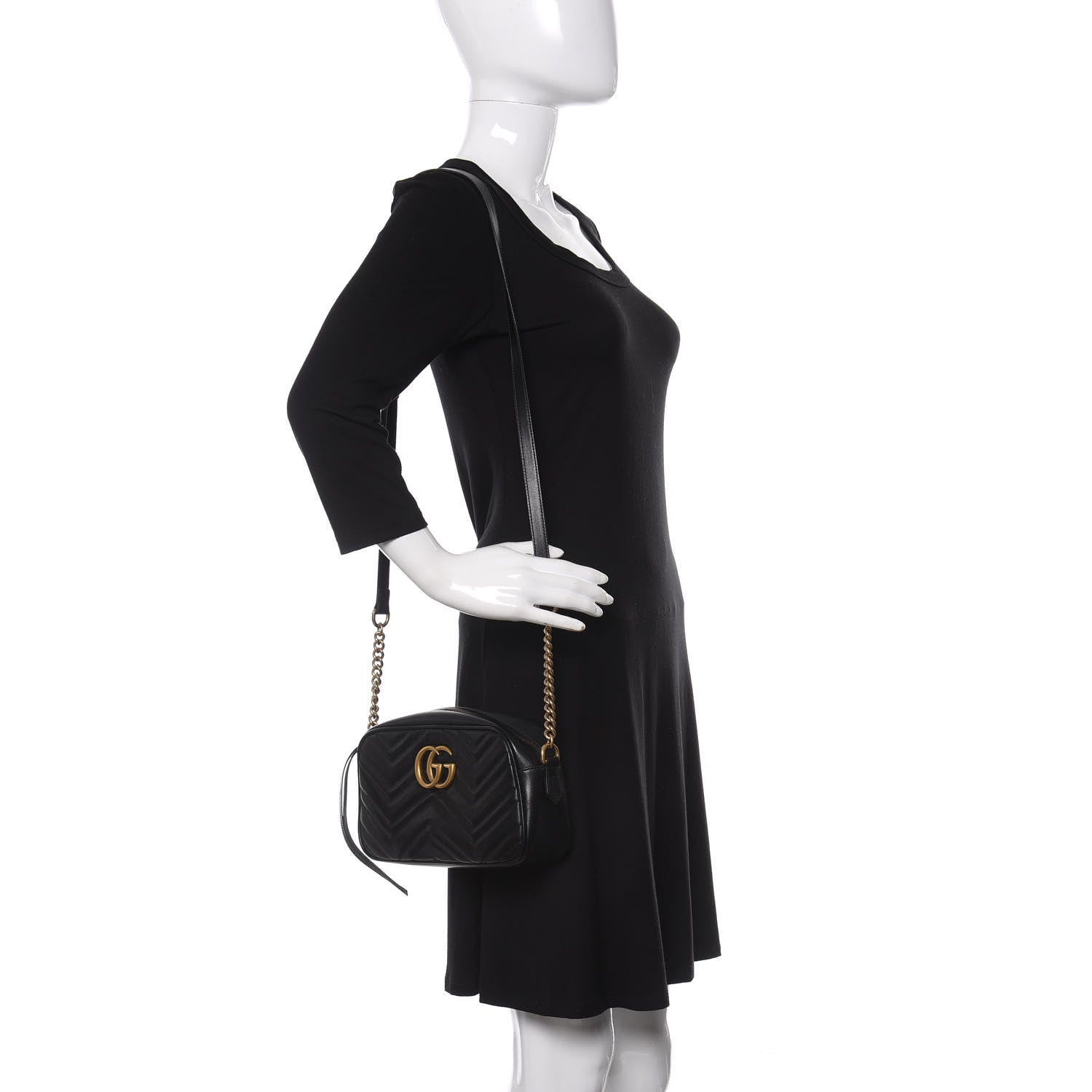 Gucci Calfskin Matelasse Small GG Marmont Chain Shoulder Bag Black 2 of 11
