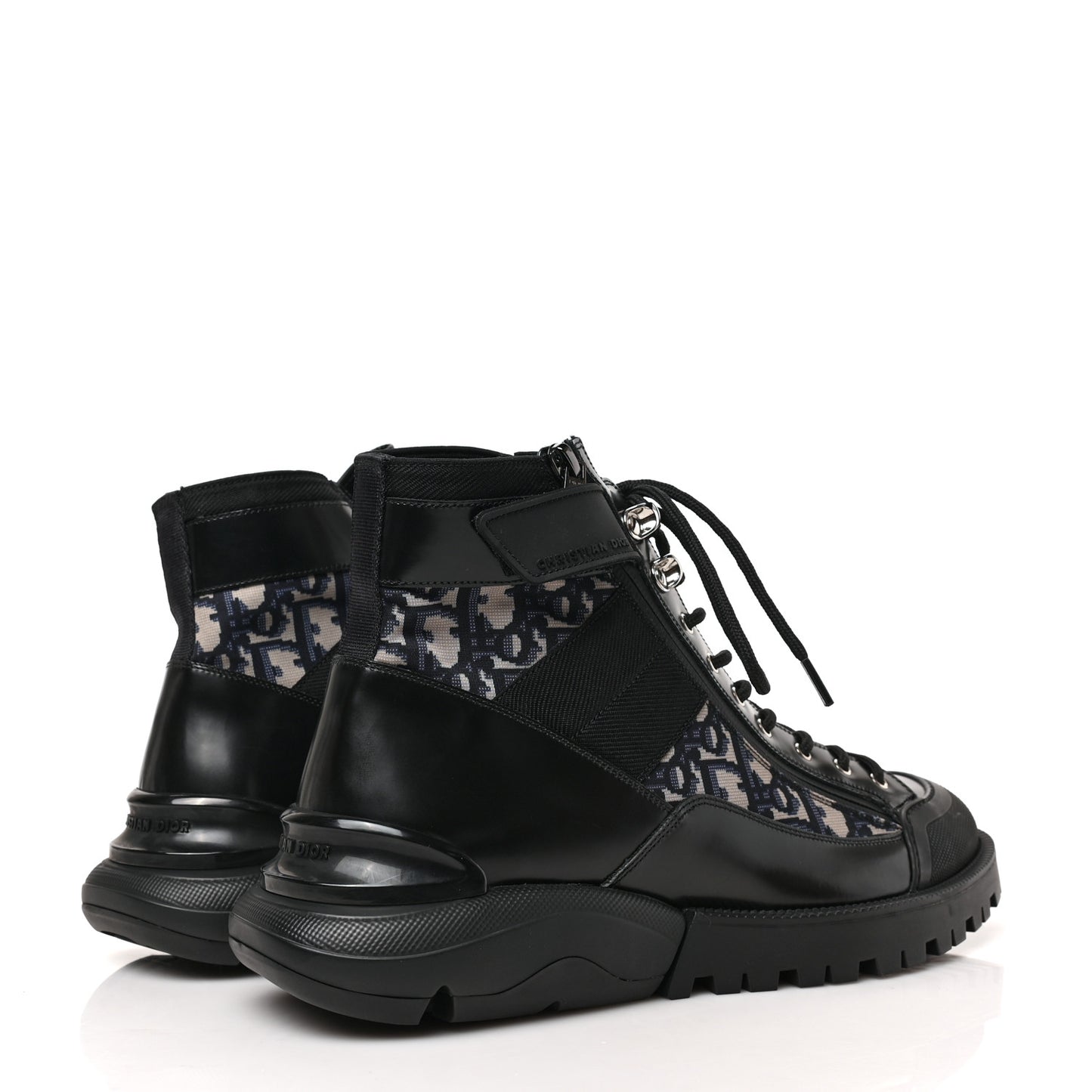 Oblique Polished Calfskin Mens Combat Ankle Boots 41 Beige Black