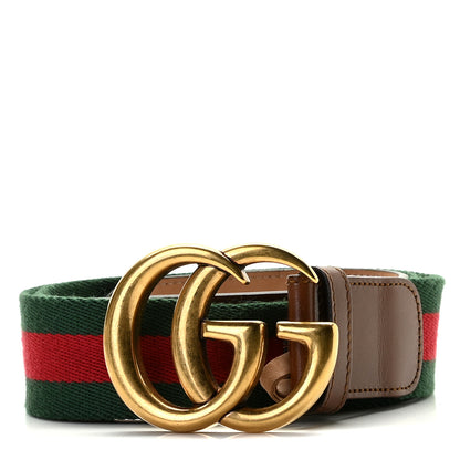 Gucci Nylon Calfskin Double G Web 40mm Belt 90 36 Green Red Cuir 1 of 4