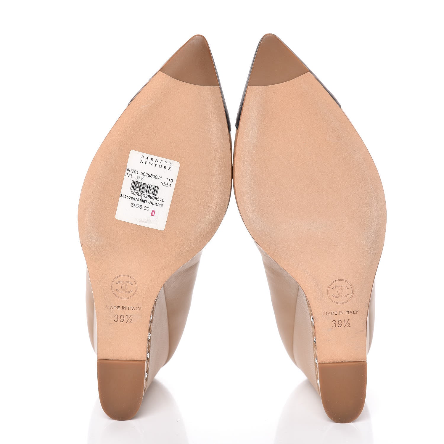 Chanel Calfskin Cap Toe Chain Wedge Pumps 39.5 Marron Clair Black 5 of 8