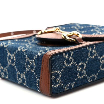 Gucci New Denim GG Monogram Dollar Calfskin Mini Horsebit 1955 Crossbody Bag Blue Tea Cuir Epilog 10 of 10