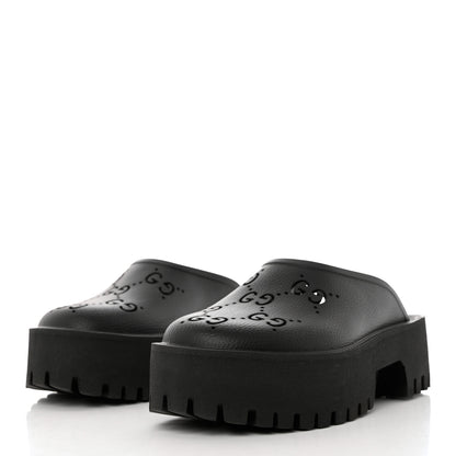 Gucci Rubber GG Monogram Perforated Elea Platform 55mm Lug Sole Sandals 39 Black 3 of 9