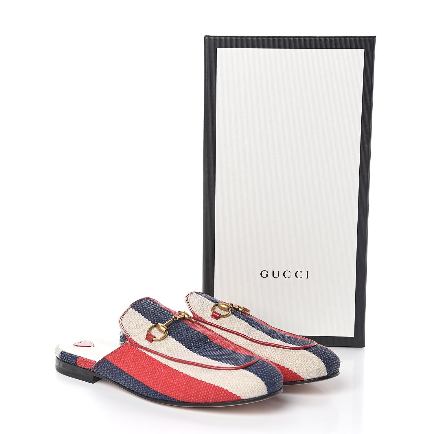 Gucci Canvas Sylvie Stripe Womens Princetown Slippers 37 Mystic White Hibiscus Red Maritime 8 of 8