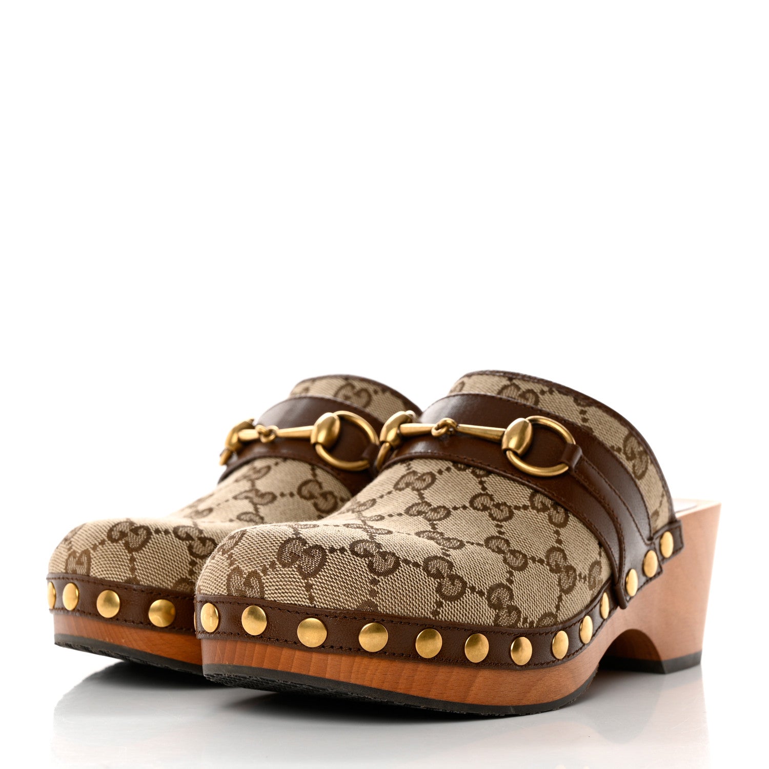 Gucci Monogram Goatskin Horsebit Clog Mules 36.5 Beige Ebony Brown Sugar 3 of 9