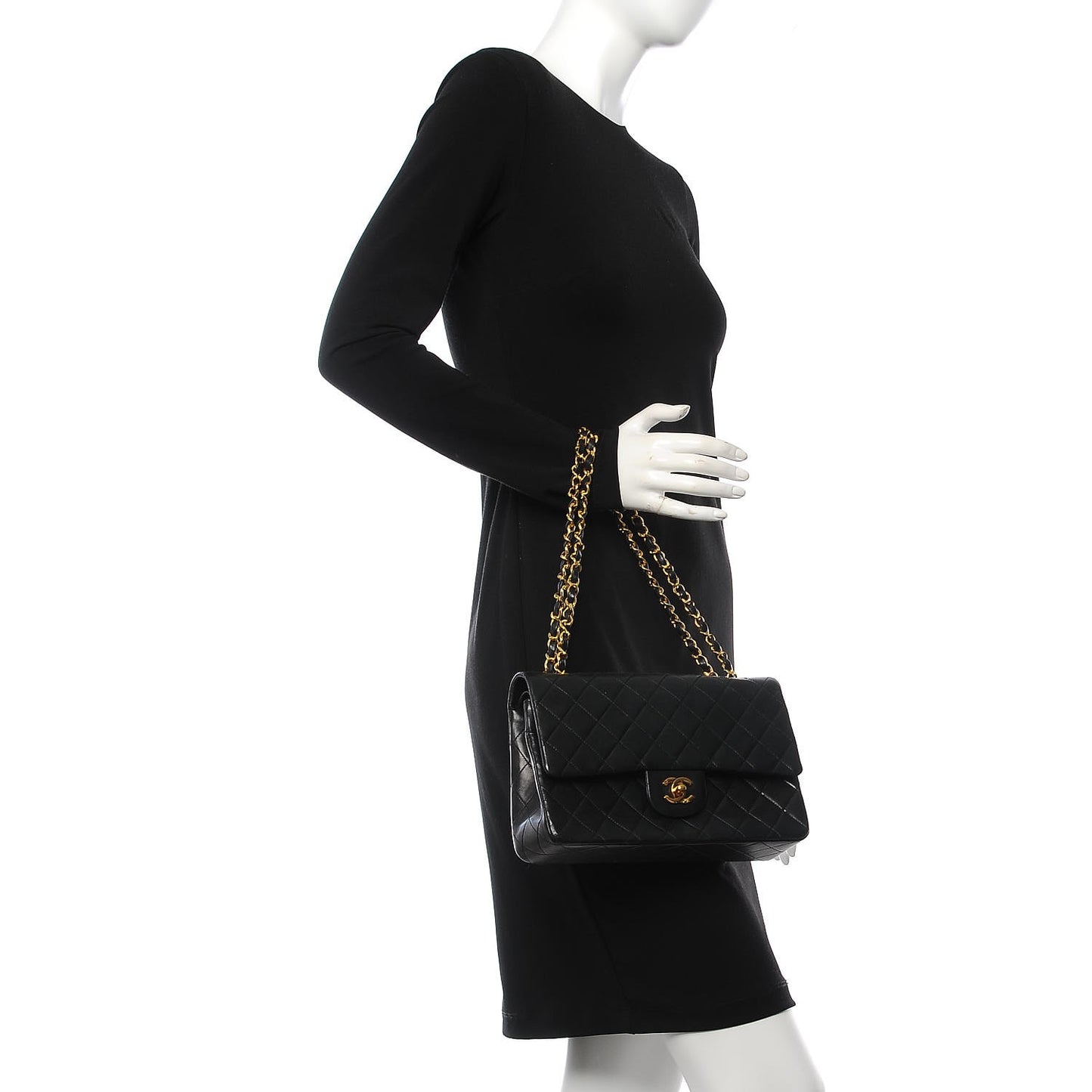 Lambskin Quilted Medium Double Flap Black
