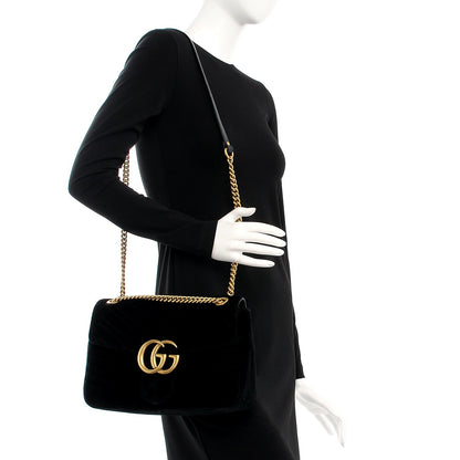 Gucci Velvet Matelasse Medium GG Marmont Shoulder Bag Black 2 of 7