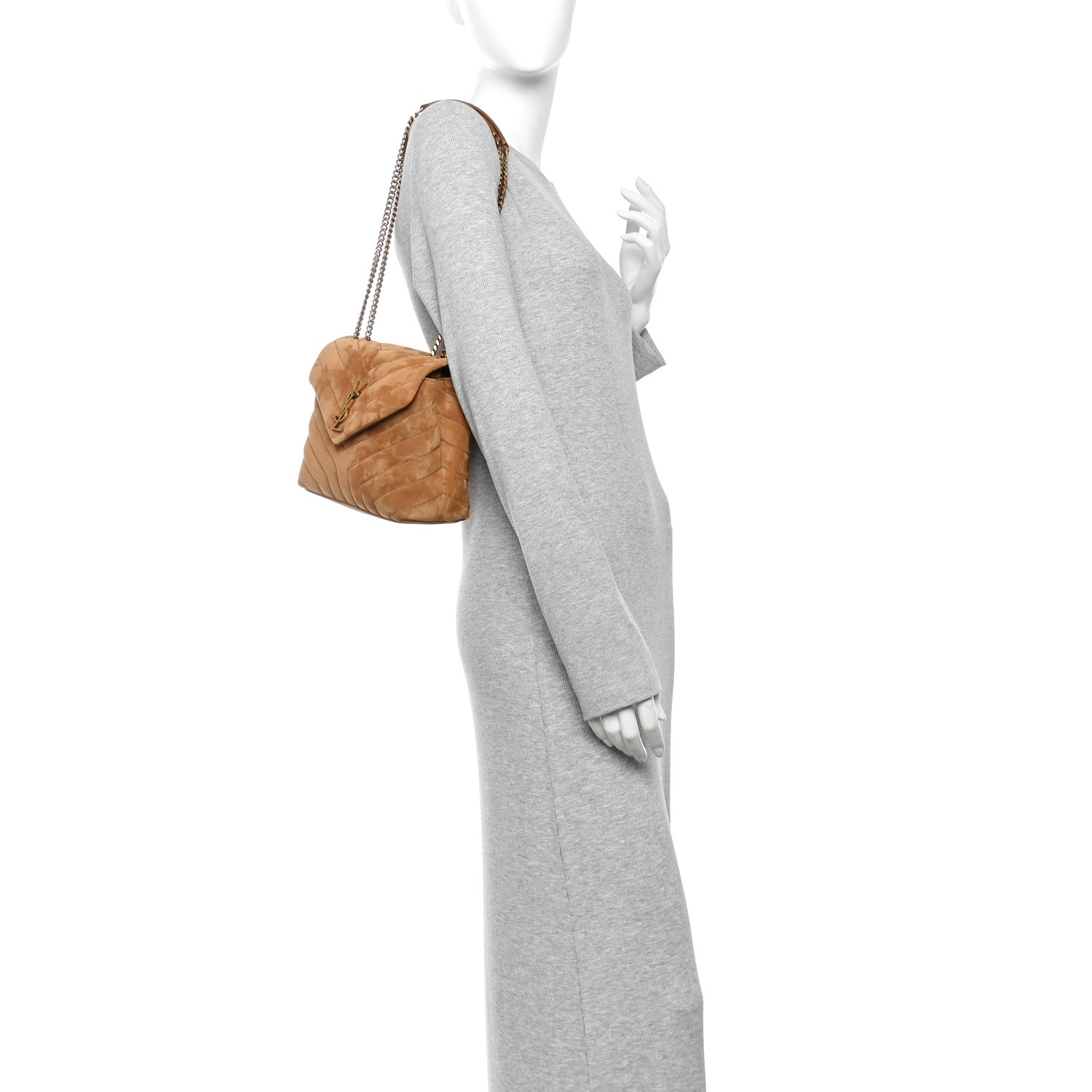 Saint Laurent Suede Calfskin Y Quilted Monogram Small Loulou Chain Satchel Cinnamon 2 of 11