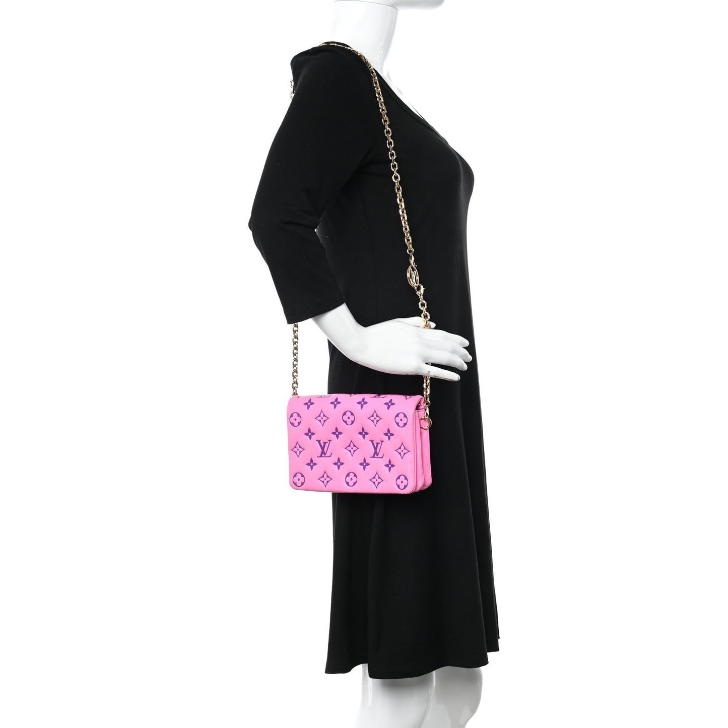 Lambskin Embossed Monogram Vuittamins Pochette Coussin Rose Violet