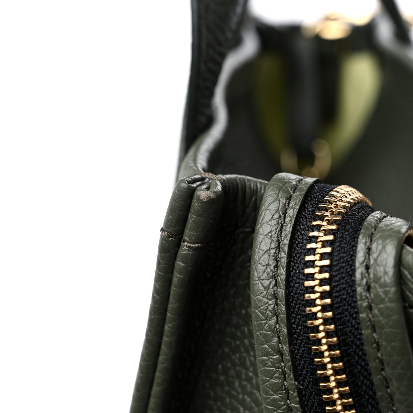 Grained Calfskin Small The Tote Bag Bronze Green