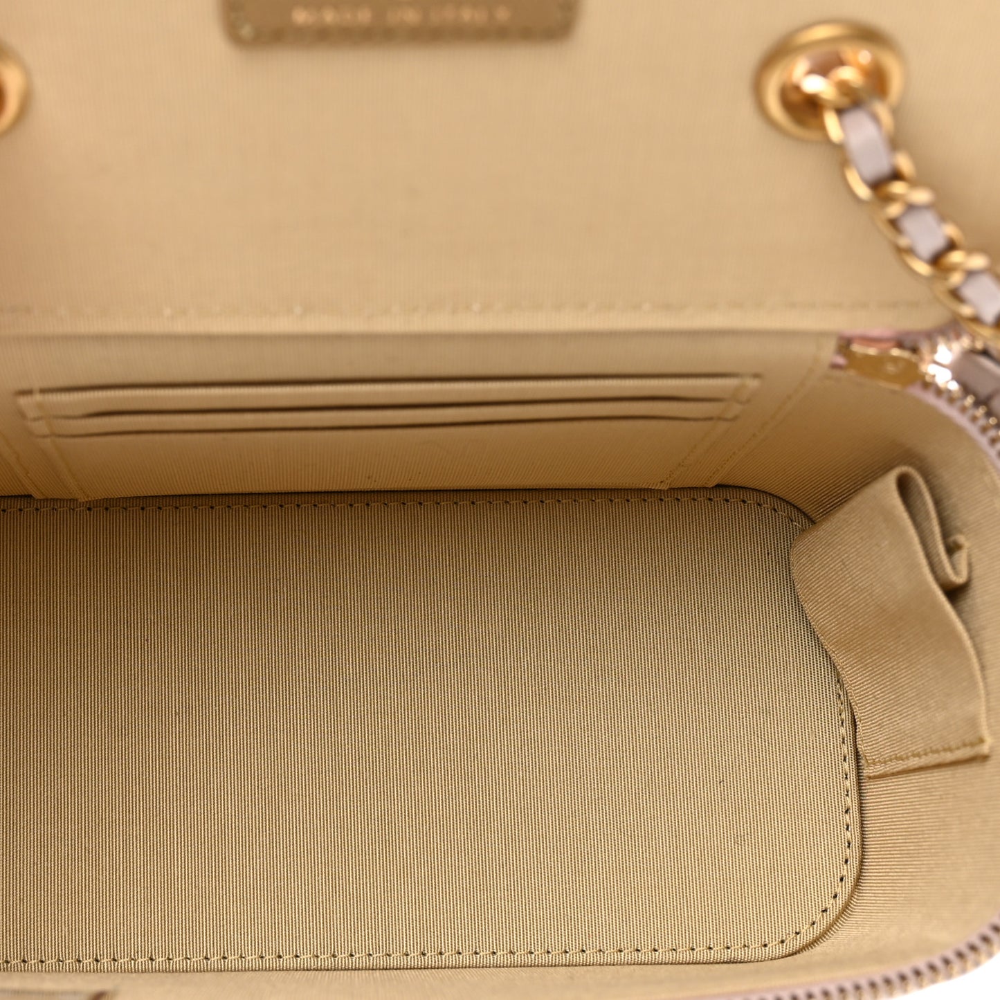 Lambskin Quilted Pearl Crush Small Vanity Case With Chain Light Purple
