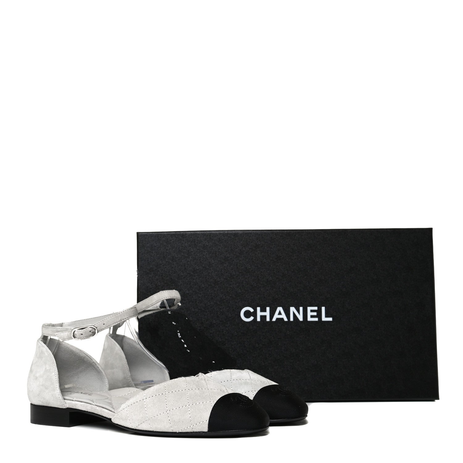 Chanel Suede Grosgrain Cap Toe CC Ankle Strap Sandals 37 Gray 13 of 13