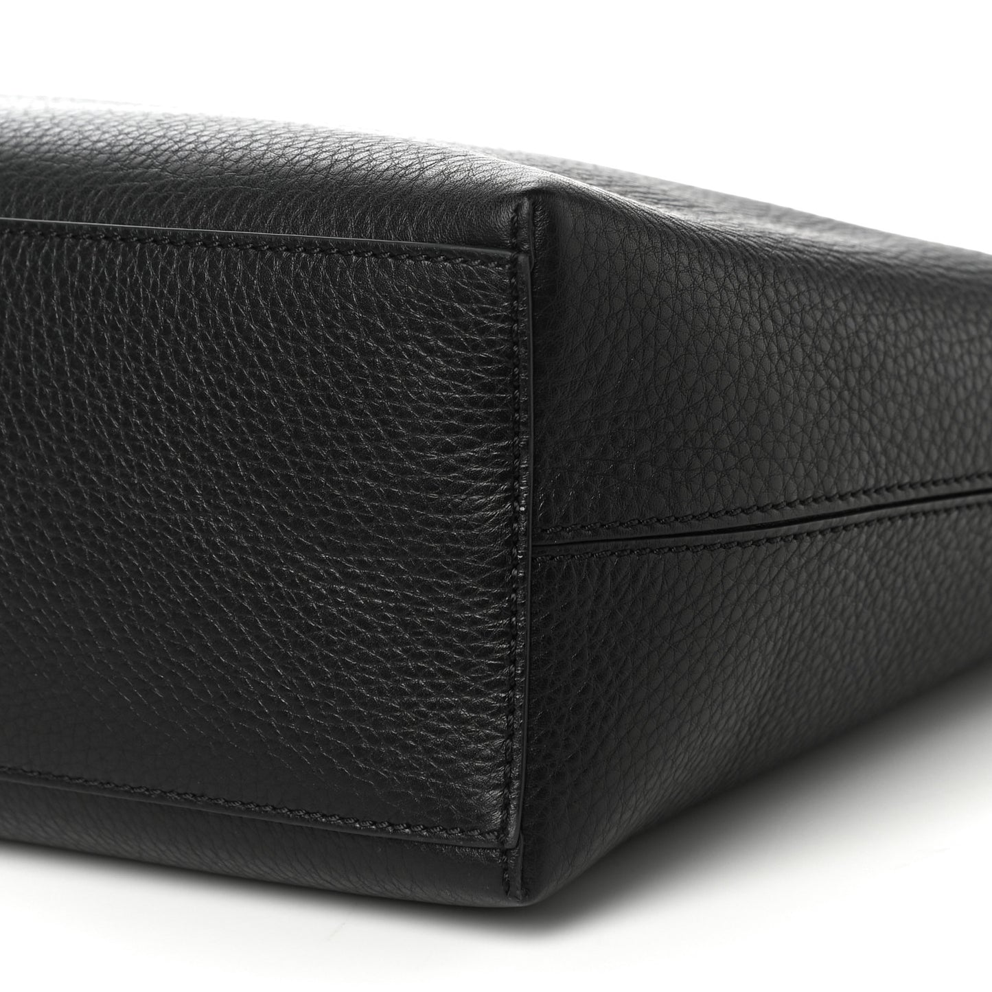 Grained Calfskin Rockstud Shoulder Tote Black