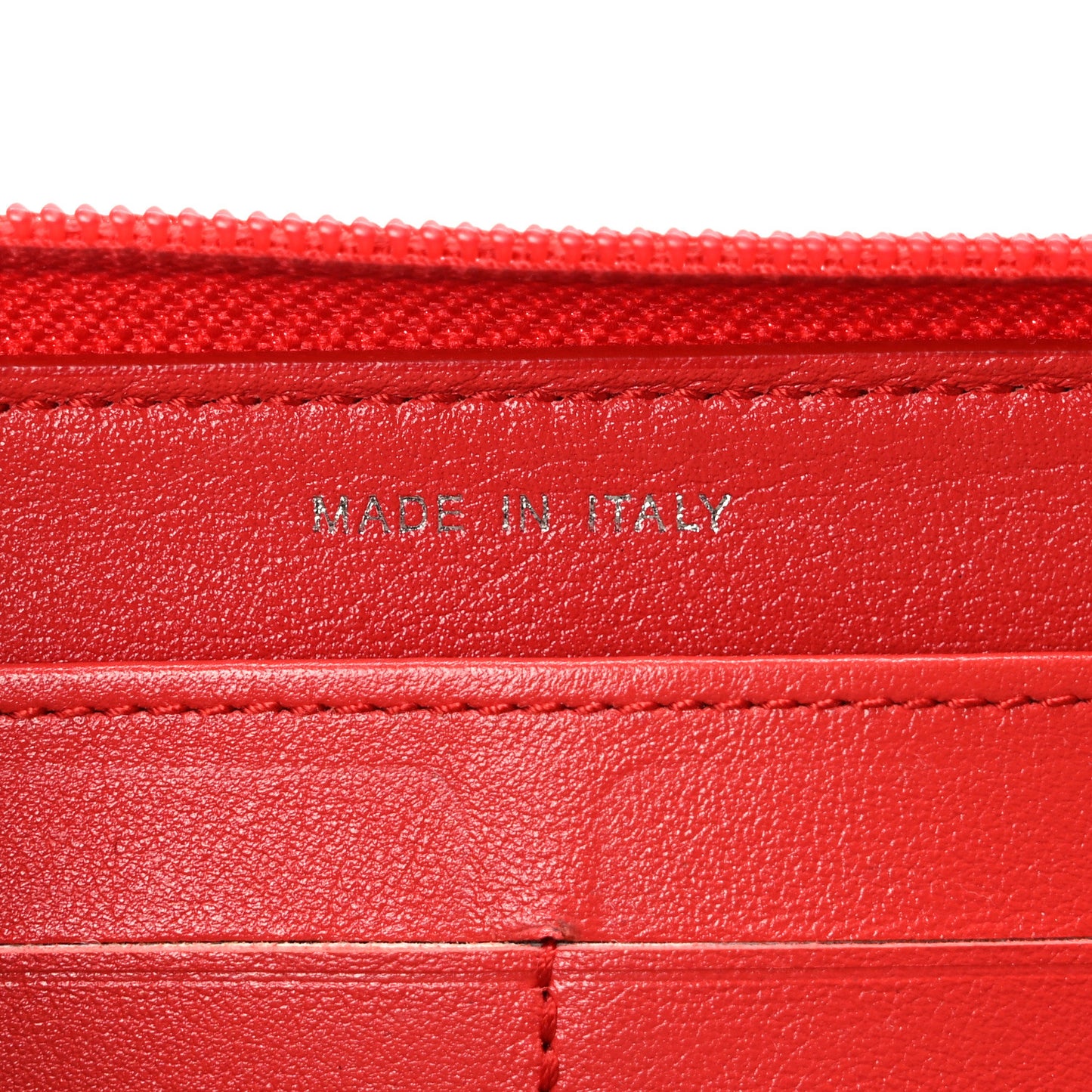 Calfskin Diamond Stitch Zip Around Wallet Red