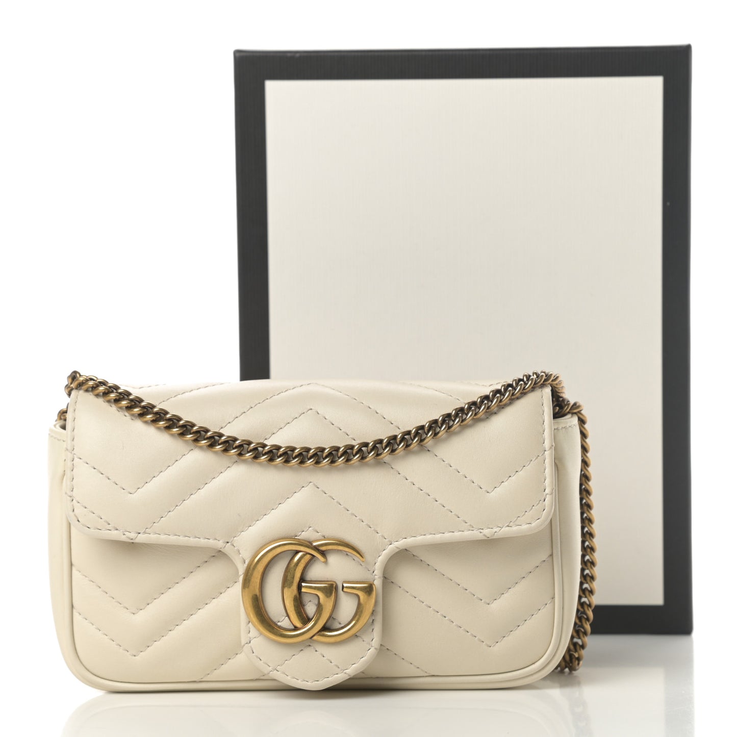 Calfskin Matelasse Super Mini GG Marmont Shoulder Bag White