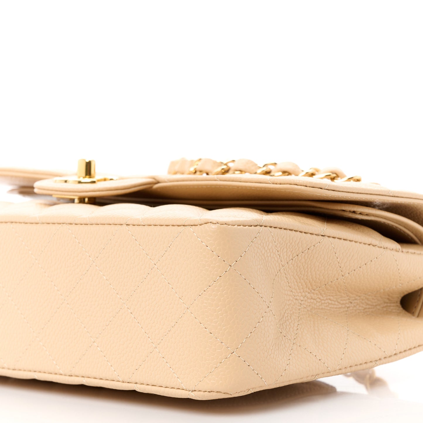 Caviar Quilted Medium Double Flap Beige