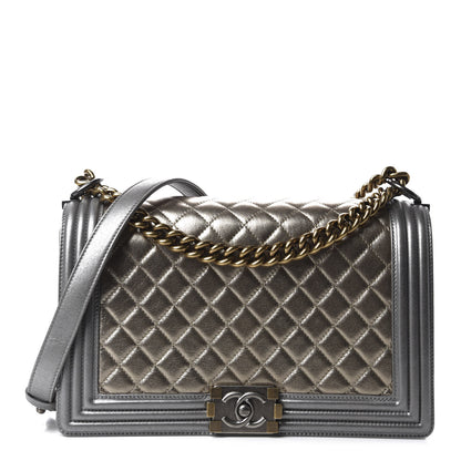 Chanel Metallic Calfskin Quilted New Medium Boy Flap Khaki 1 of 10