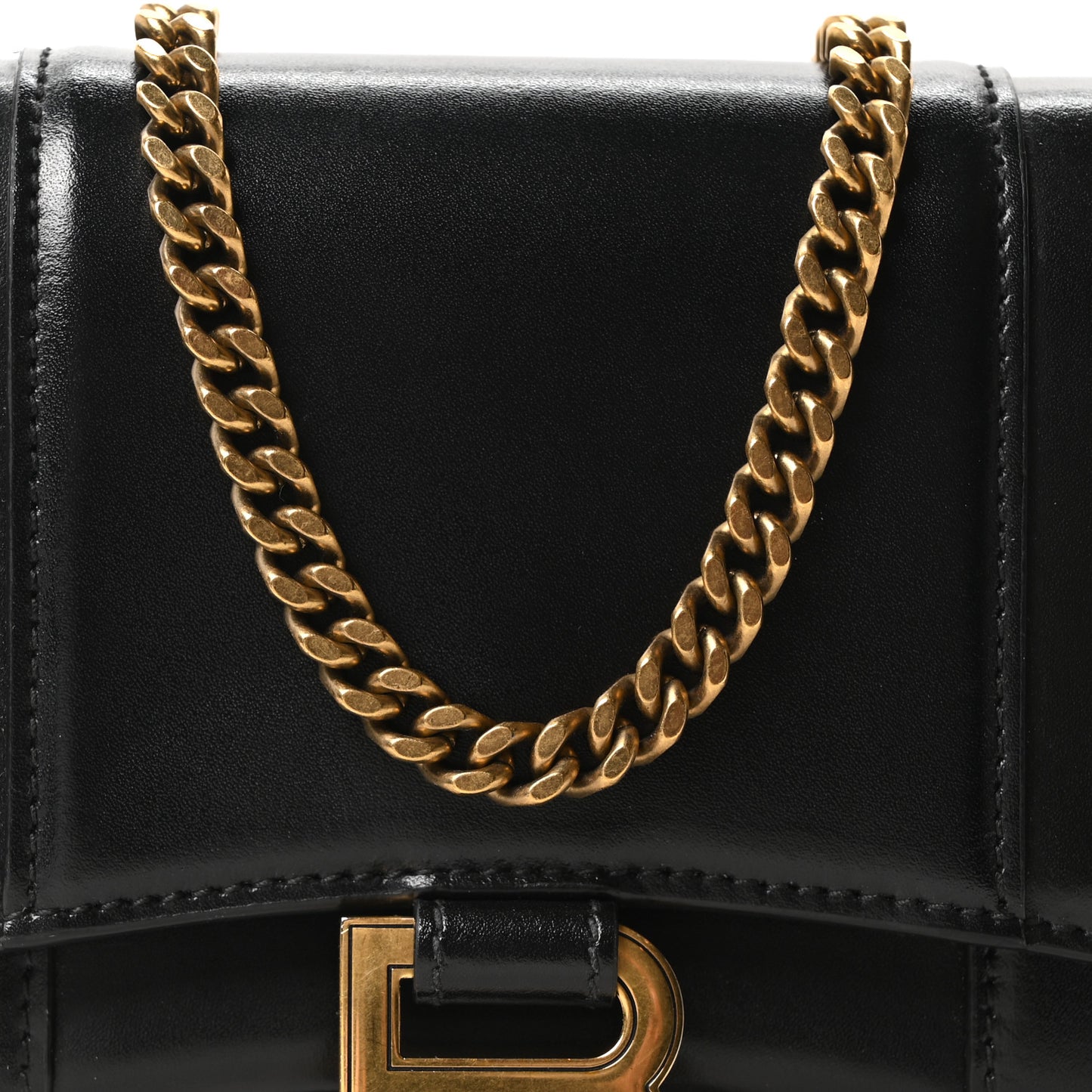 Shiny Box Calfskin Hourglass Chain Bag Black