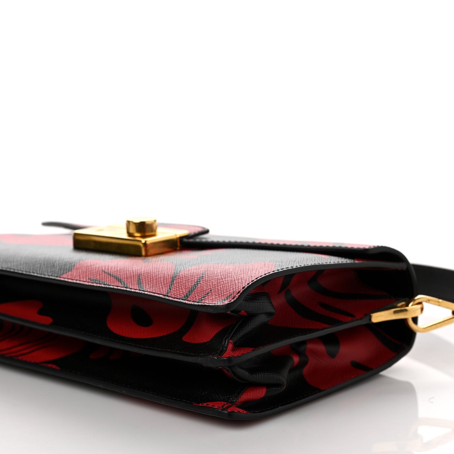 Saffiano Lux Hibiscus Print Sound Shoulder Bag Rosso Ibisco