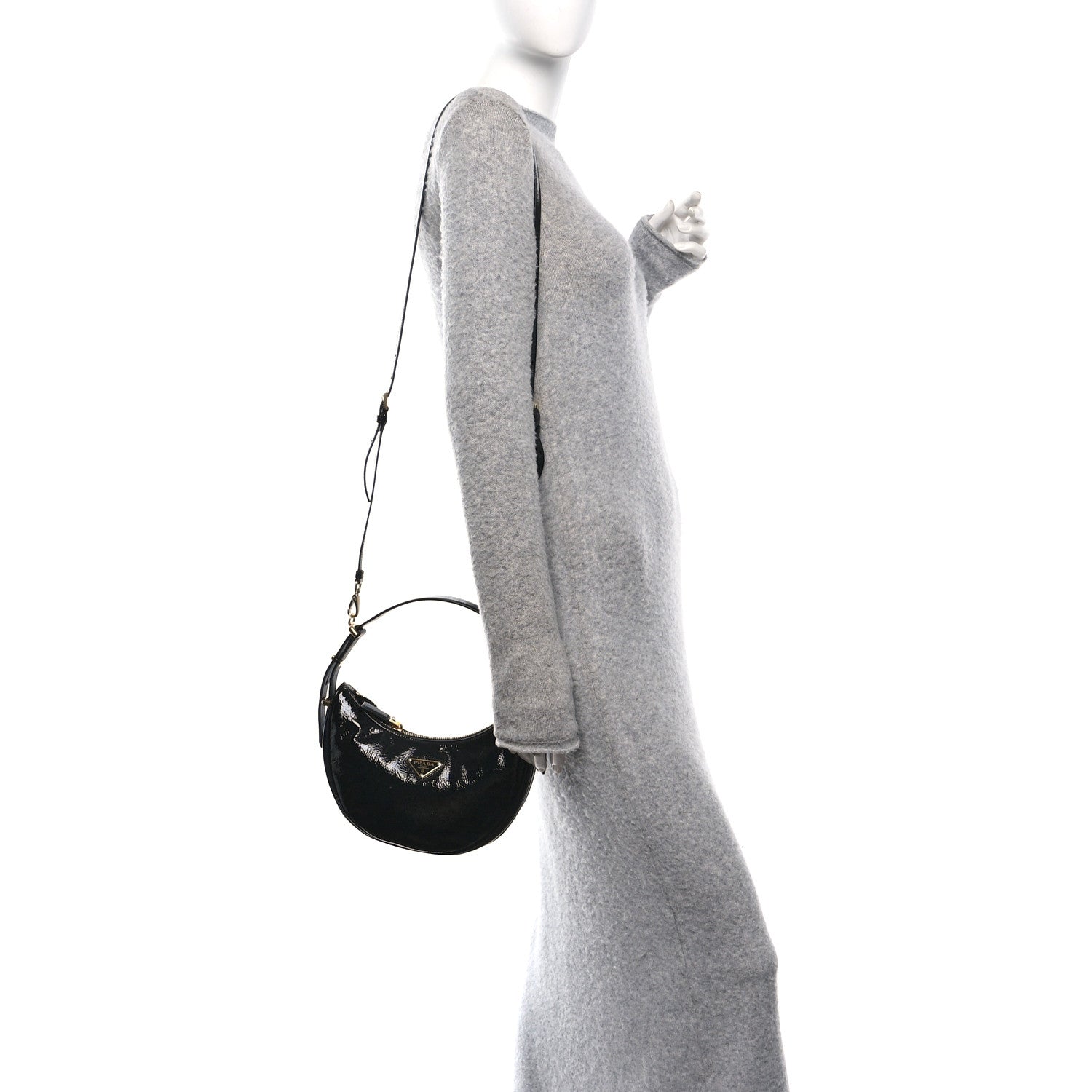 Prada Patent Naplak Arque Shoulder Bag Black 2 of 9