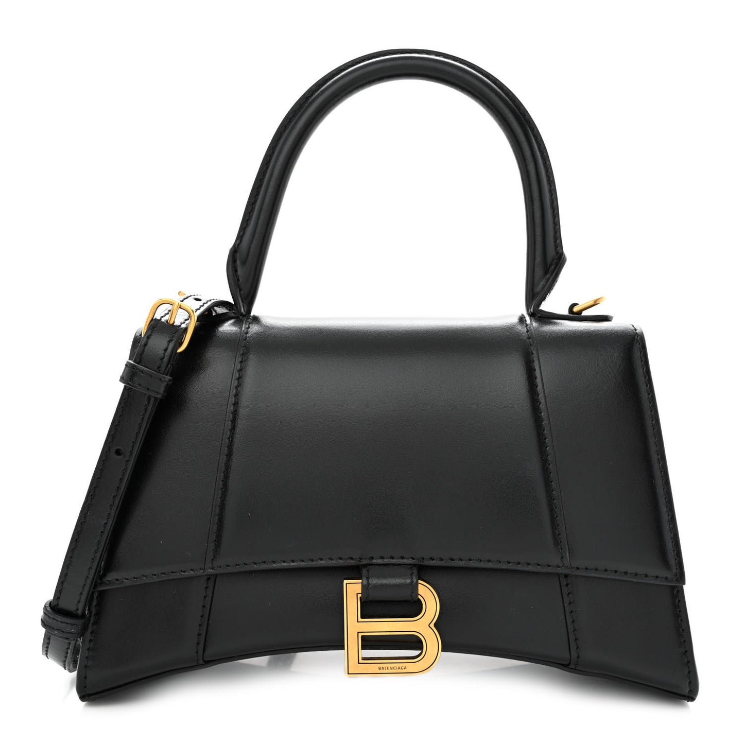 Shiny Box Calfskin Small Hourglass Top Handle Bag Black
