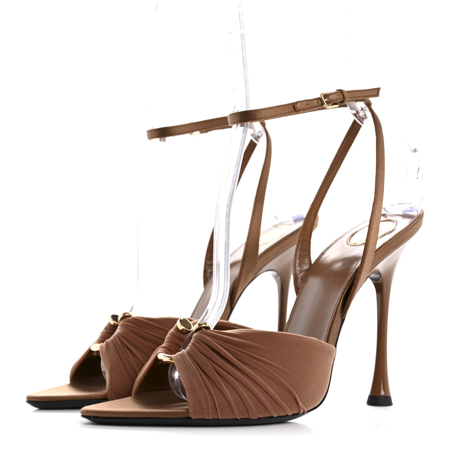 Mesh Calfskin Ruched Lola Sandals 39 Dark Cappuccino