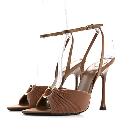 Saint Laurent Mesh Calfskin Ruched Lola Sandals 39 Dark Cappuccino 4 of 9