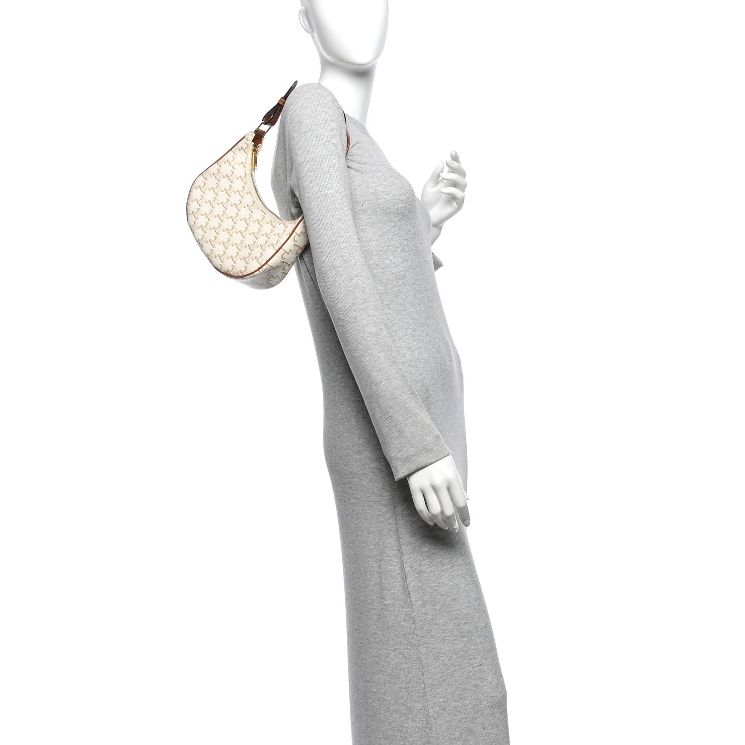 Celine Canvas Calfskin Ava Triomphe Shoulder Bag Grege 2 of 10