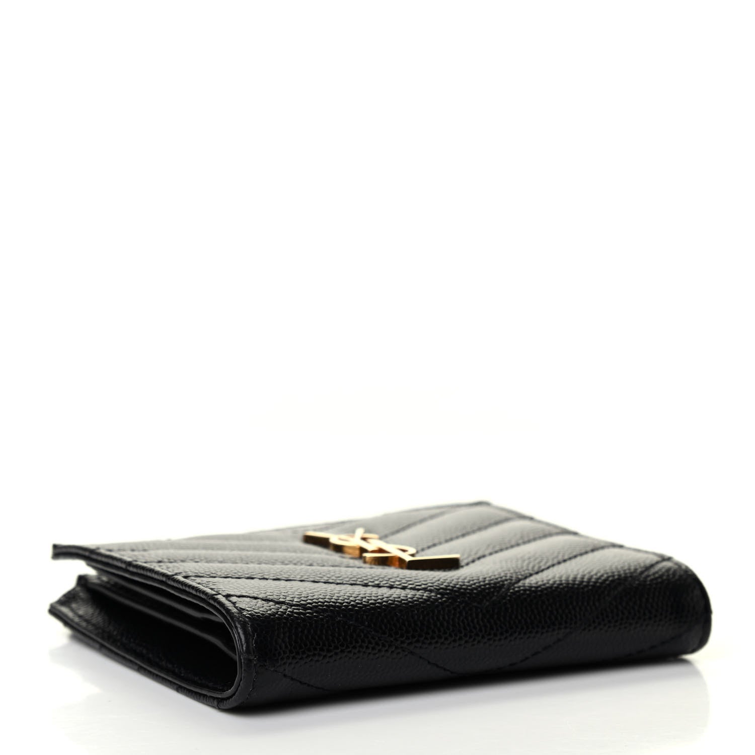 Saint Laurent Grain De Poudre Matelasse Chevron Monogram Zipped Card Case Black 4 of 8