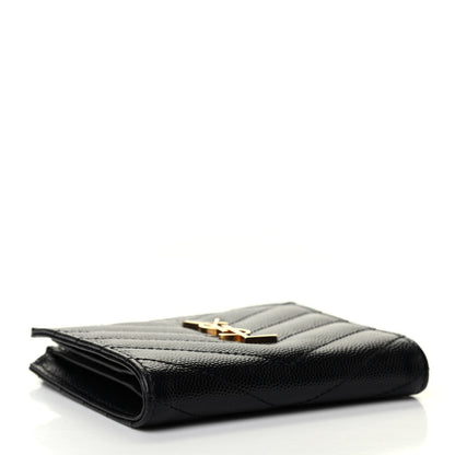 Saint Laurent Grain De Poudre Matelasse Chevron Monogram Zipped Card Case Black 4 of 8