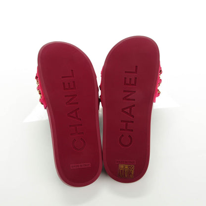 Chanel Satin Chain Flat Sandals 37 Dark Fuchsia 5 of 8