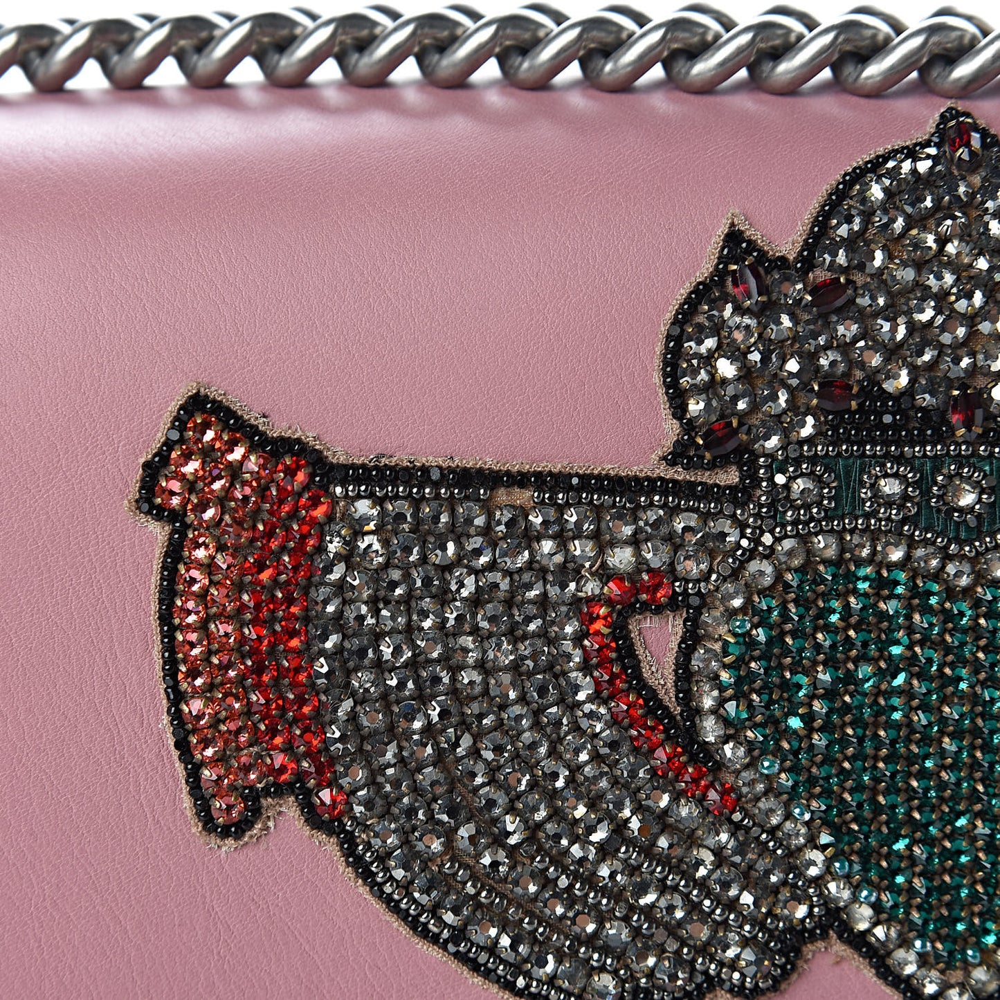 Calfskin Heart Embroidered Medium Dionysus Shoulder Bag Pink